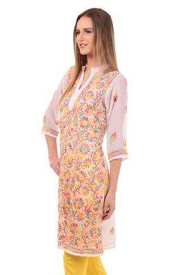 White embroidered Faux Georgette stitched kurti 5