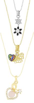 Heart 18k Gold & Rhodium Plated Brass CZ Pearl Combo Necklace Pendant Chain Set Girls 1
