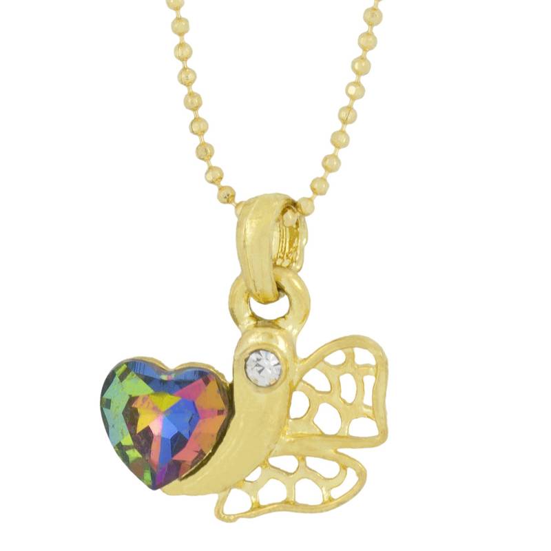 Heart 18k Gold & Rhodium Plated Brass CZ Pearl Combo Necklace Pendant Chain Set Girls