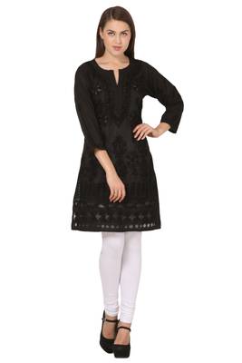 Black embroidered Pure Cotton  stitched kurti 2