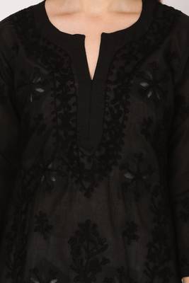 Black embroidered Pure Cotton  stitched kurti 4