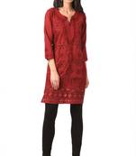Maroon embroidered Pure Cotton  stitched kurti