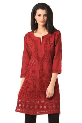 Maroon embroidered Pure Cotton  stitched kurti 2