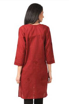 Maroon embroidered Pure Cotton  stitched kurti 3