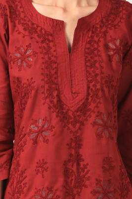 Maroon embroidered Pure Cotton  stitched kurti 4
