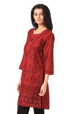 Maroon embroidered Pure Cotton  stitched kurti 5
