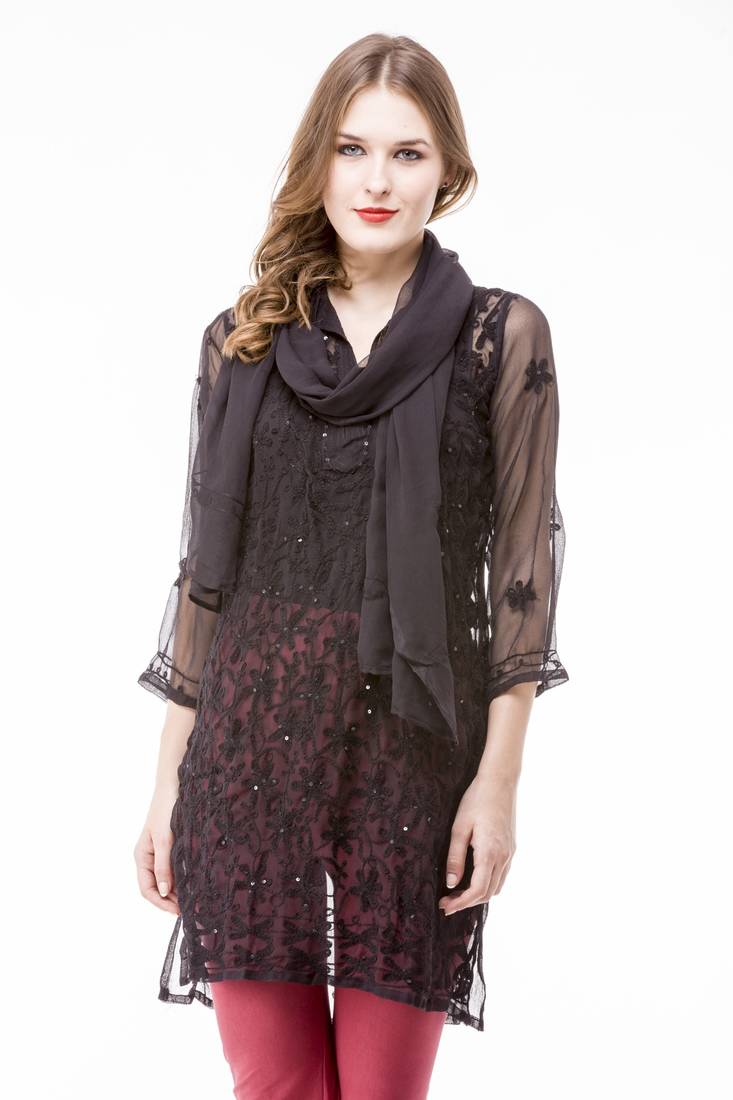 Black embroidered Faux Georgette stitched kurti