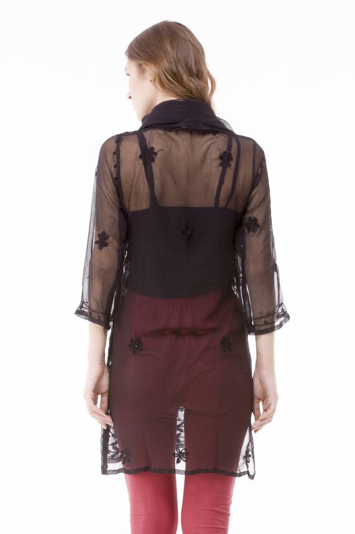 Black embroidered Faux Georgette stitched kurti