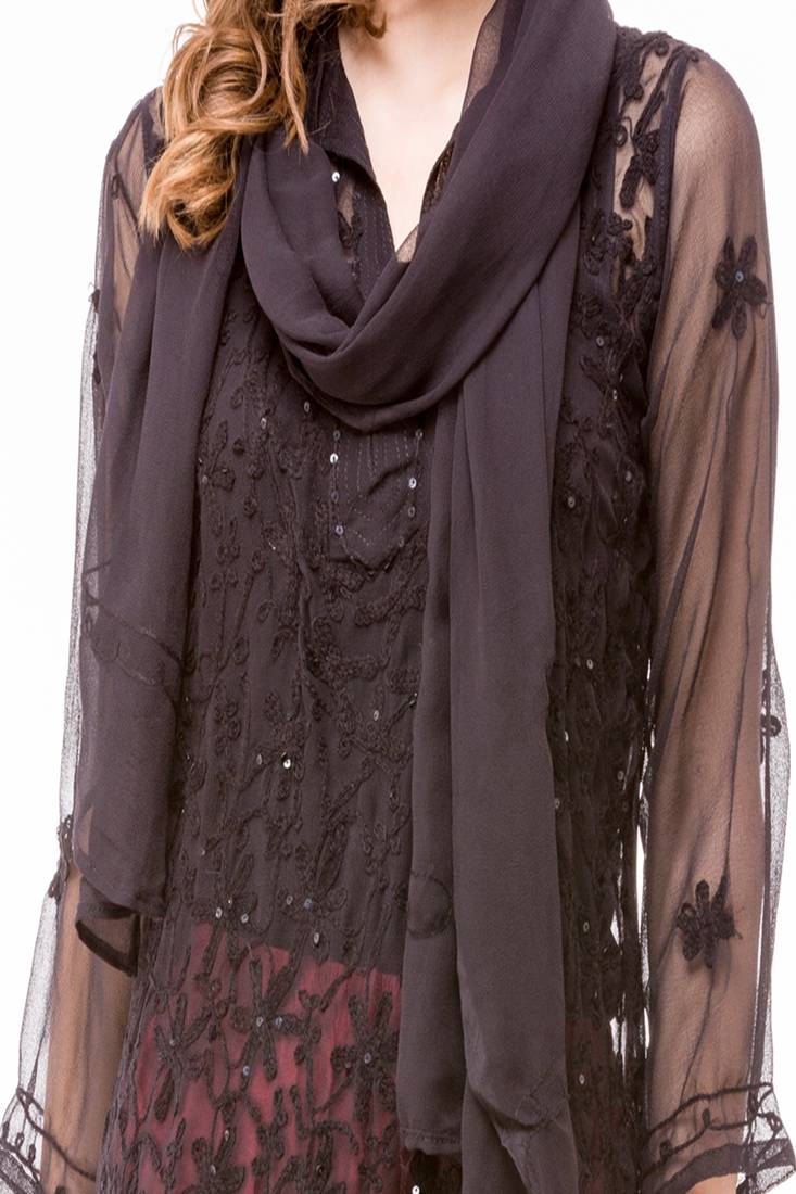 Black embroidered Faux Georgette stitched kurti