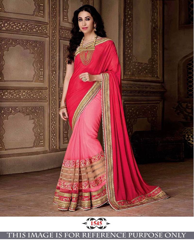 Red embroidered georgette saree with blouse