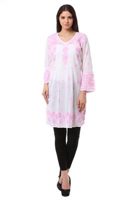 Pink  embroidered Pure Cotton  stitched kurti 1