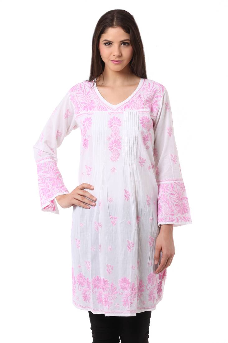Pink  embroidered Pure Cotton  stitched kurti