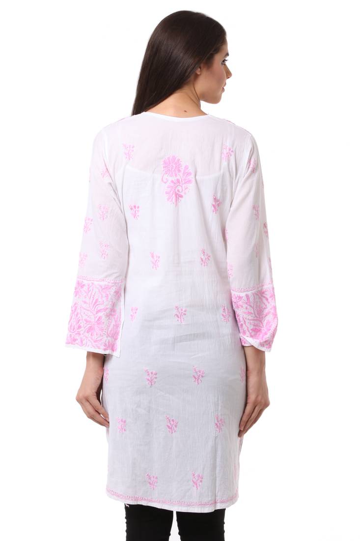 Pink  embroidered Pure Cotton  stitched kurti