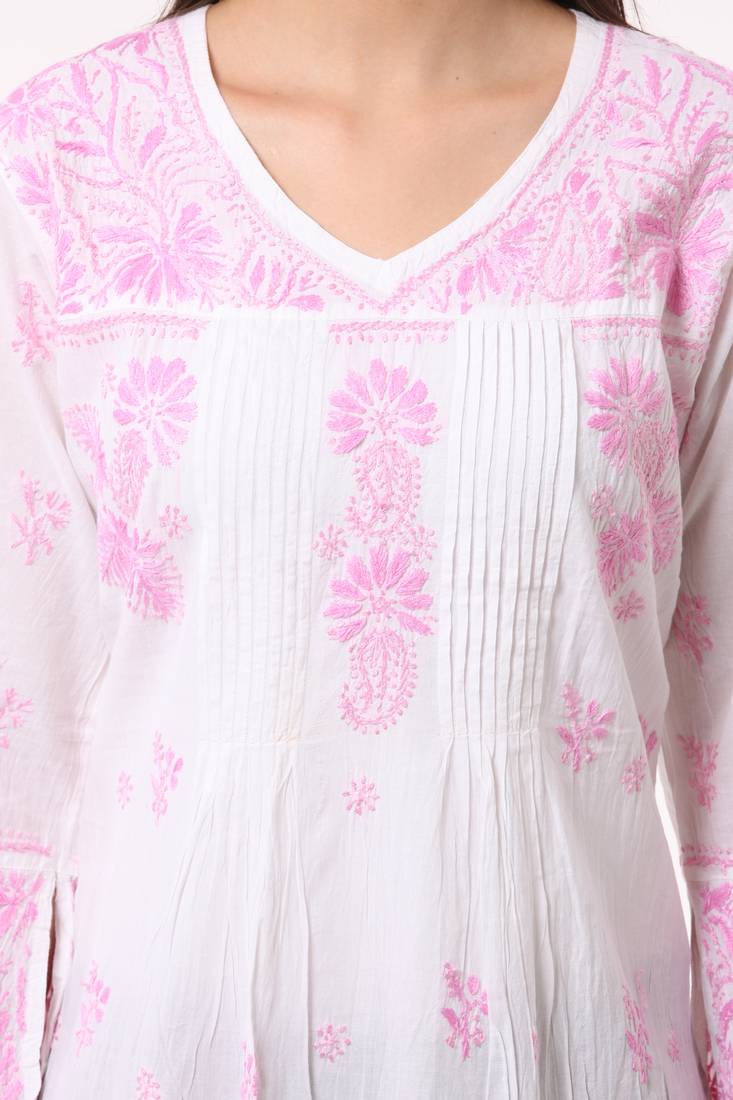 Pink  embroidered Pure Cotton  stitched kurti