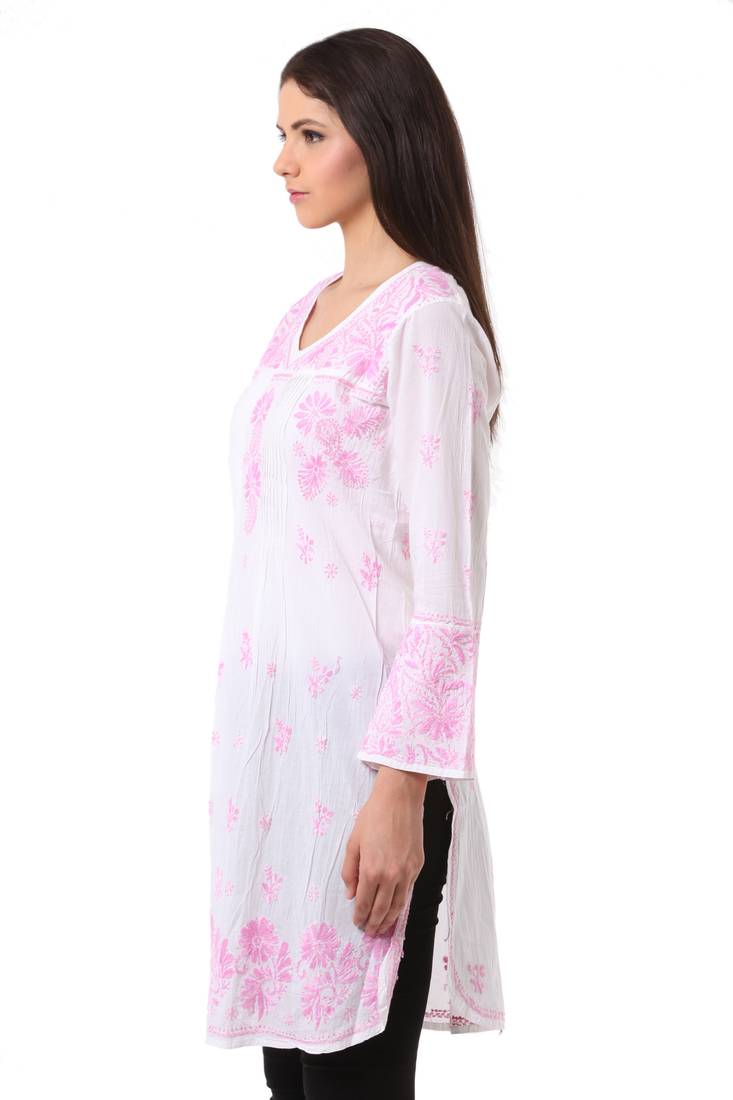 Pink  embroidered Pure Cotton  stitched kurti
