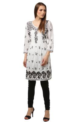 Black embroidered Pure Cotton  stitched kurti 1