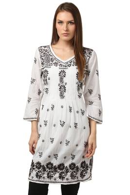 Black embroidered Pure Cotton  stitched kurti 2