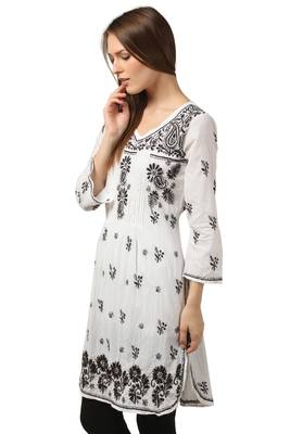 Black embroidered Pure Cotton  stitched kurti 5