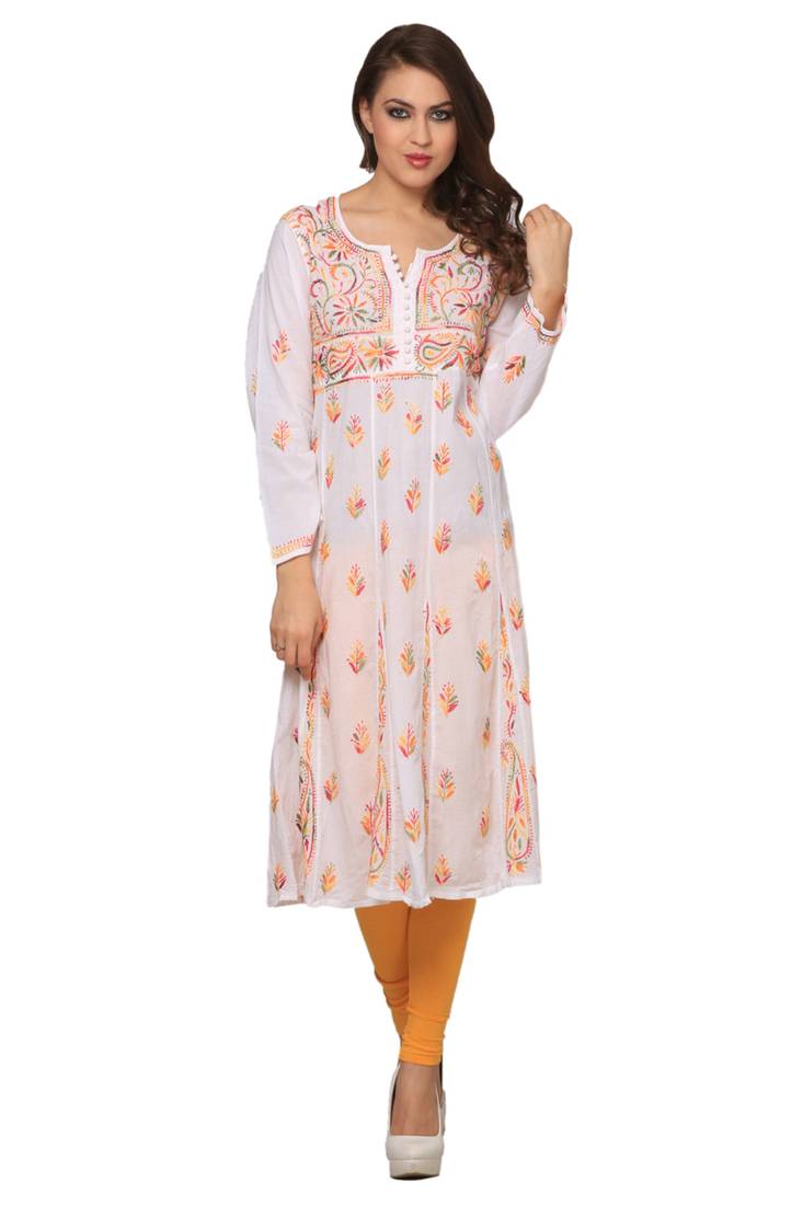Multicolor embroidered Pure Cotton  stitched kurti