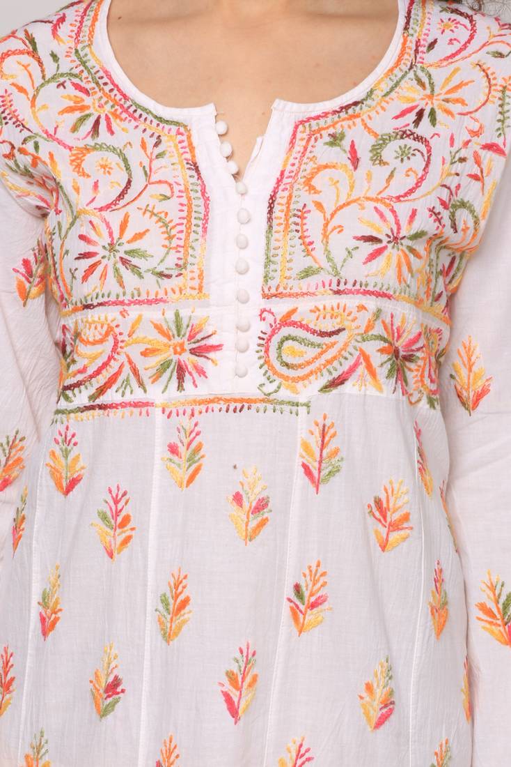 Multicolor embroidered Pure Cotton  stitched kurti