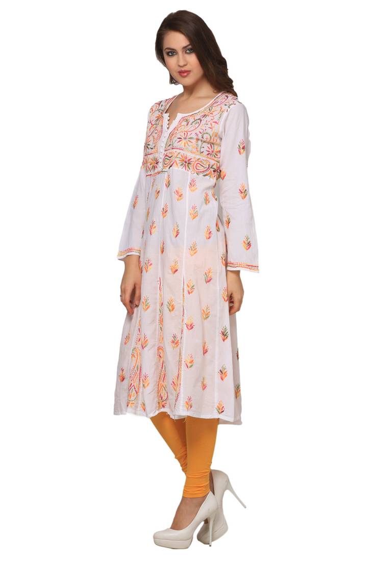 Multicolor embroidered Pure Cotton  stitched kurti
