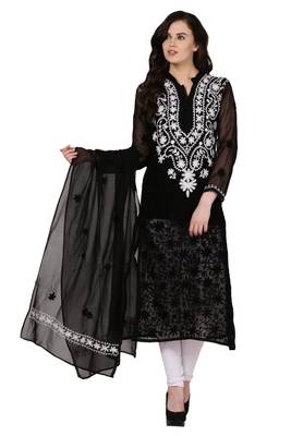 Black embroidered Faux Georgette stitched kurti 1