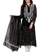 Black embroidered Faux Georgette stitched kurti