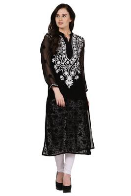 Black embroidered Faux Georgette stitched kurti 2