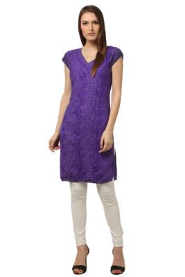 Purple embroidered Pure Cotton stitched kurti 1
