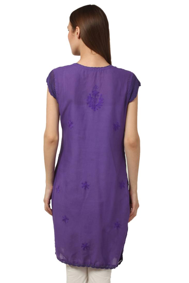 Purple embroidered Pure Cotton stitched kurti
