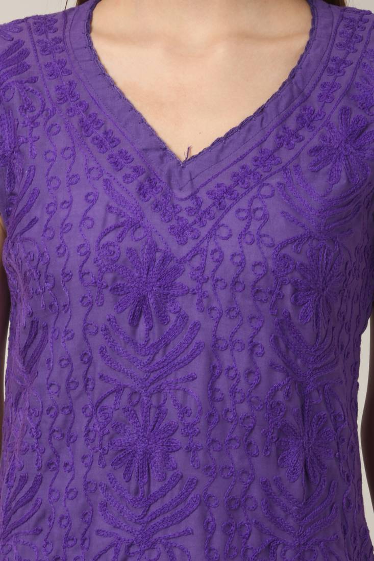 Purple embroidered Pure Cotton stitched kurti