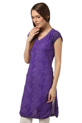 Purple embroidered Pure Cotton stitched kurti 5