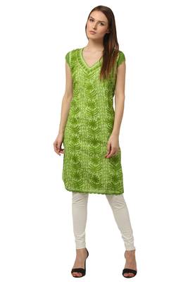 Green embroidered Pure Cotton stitched kurti 1