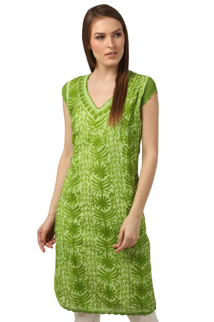 Green embroidered Pure Cotton stitched kurti