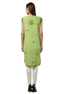 Green embroidered Pure Cotton stitched kurti 3