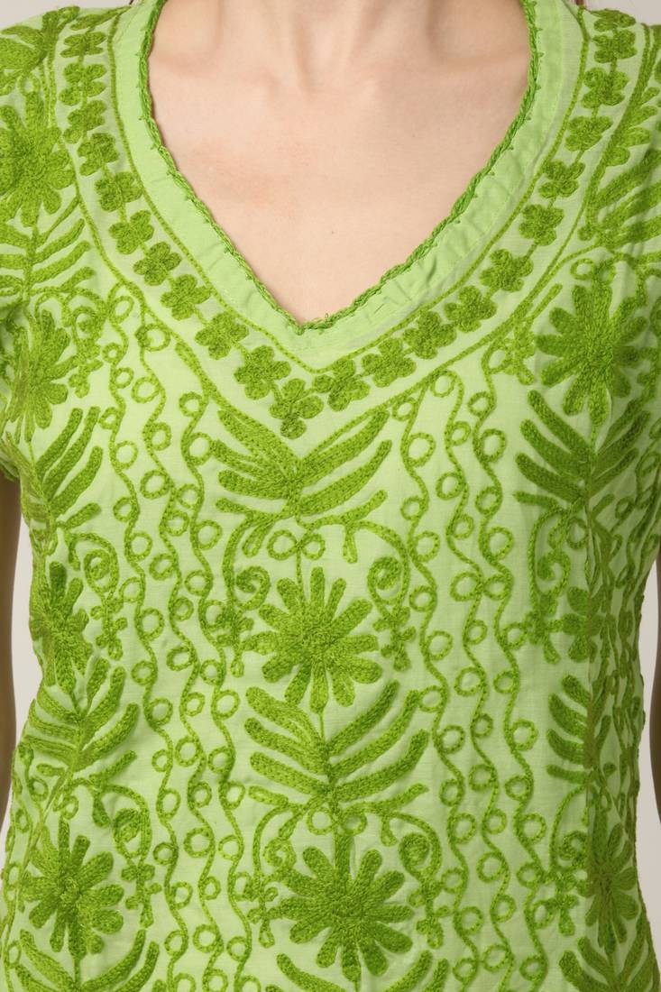 Green embroidered Pure Cotton stitched kurti