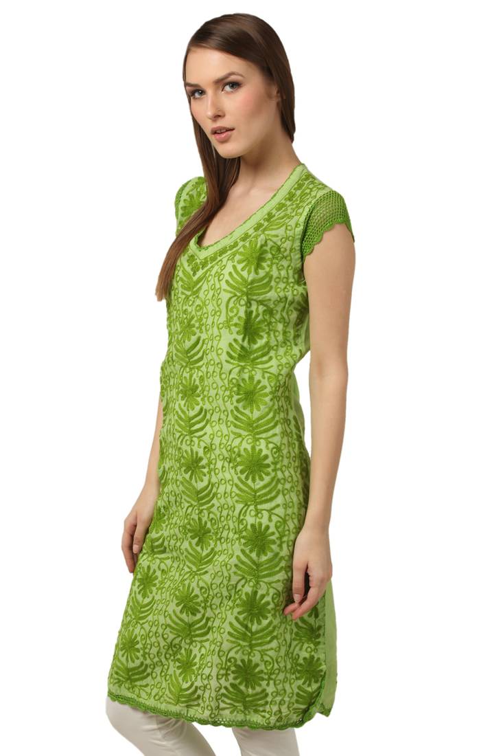 Green embroidered Pure Cotton stitched kurti