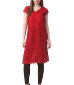 Red embroidered Pure Cotton stitched kurti