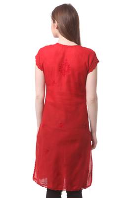 Red embroidered Pure Cotton stitched kurti 3