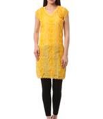 Yellow embroidered Pure Cotton stitched kurti