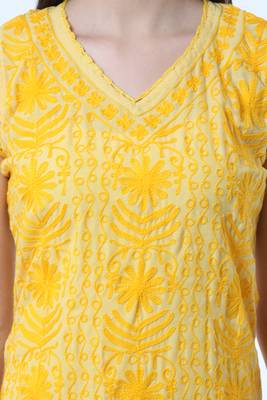 Yellow embroidered Pure Cotton stitched kurti 4