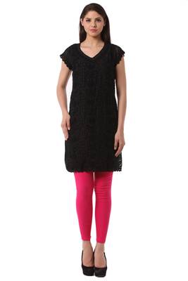 Black embroidered Pure Cotton stitched kurti 1