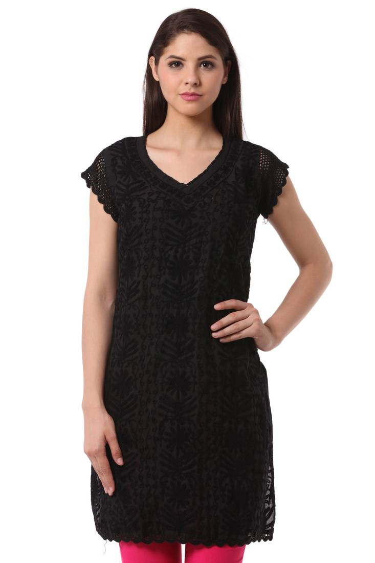 Black embroidered Pure Cotton stitched kurti