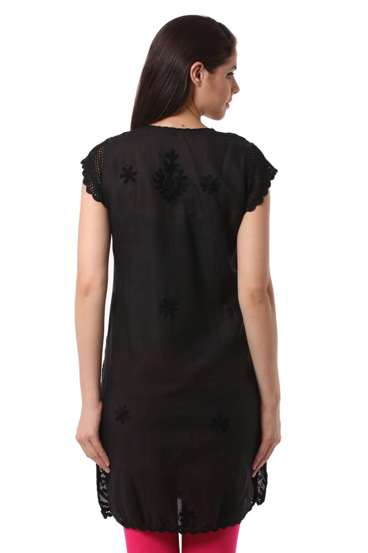 Black embroidered Pure Cotton stitched kurti