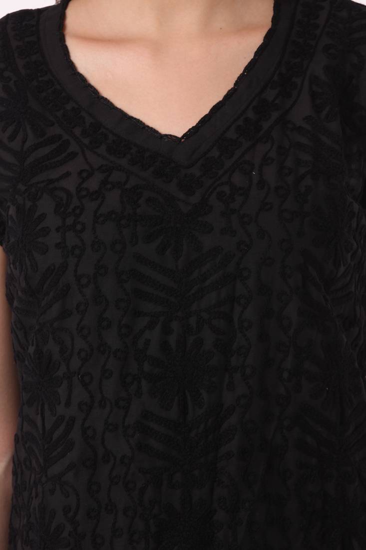 Black embroidered Pure Cotton stitched kurti