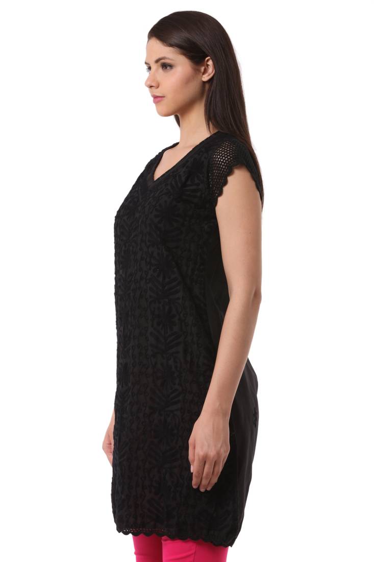 Black embroidered Pure Cotton stitched kurti