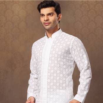 White Cotton Poly Embroidered Kurta Pajama 2