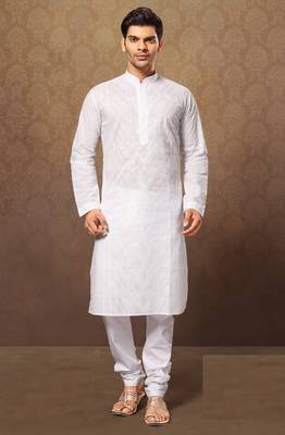 White Cotton Embroidered Kurta Pajama 1