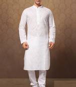 White Cotton Embroidered Kurta Pajama