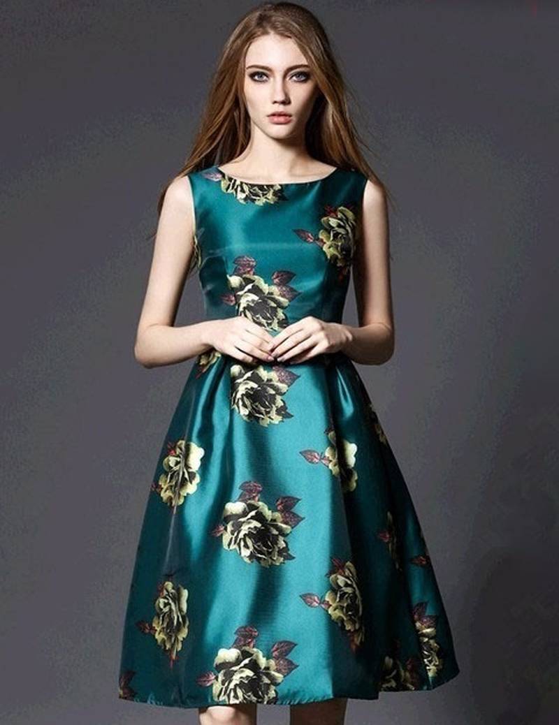 Green printed satin silk-kurtis - Everest Creation - 2162142